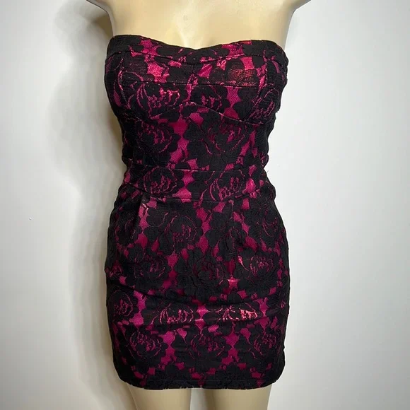Arden B | Dresses | Arden B Size 6 Pink Metallic Dress With Black Rose Lace  Overlay | Poshmark